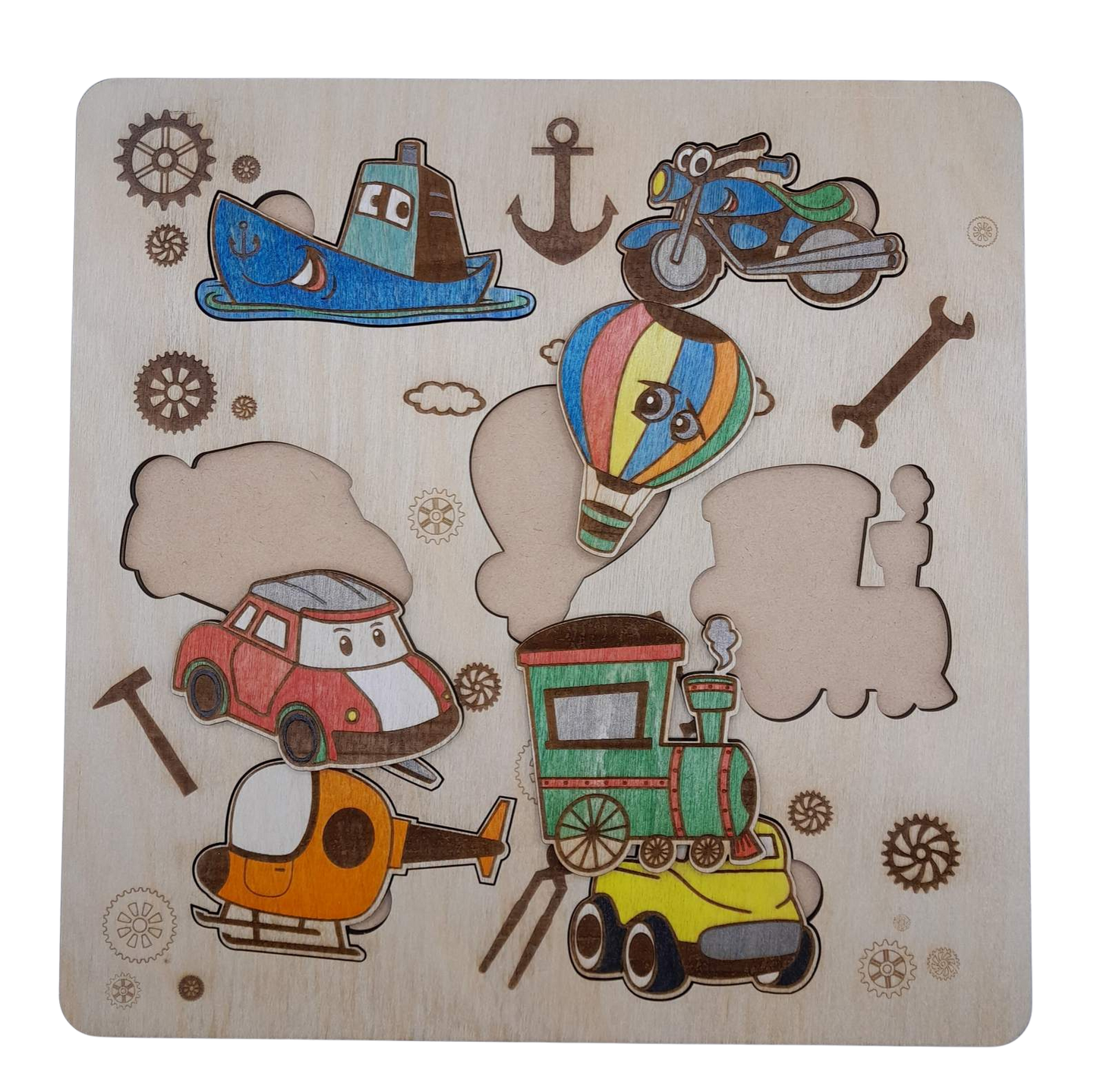Transport jigsaw puzzle - handmade and painted