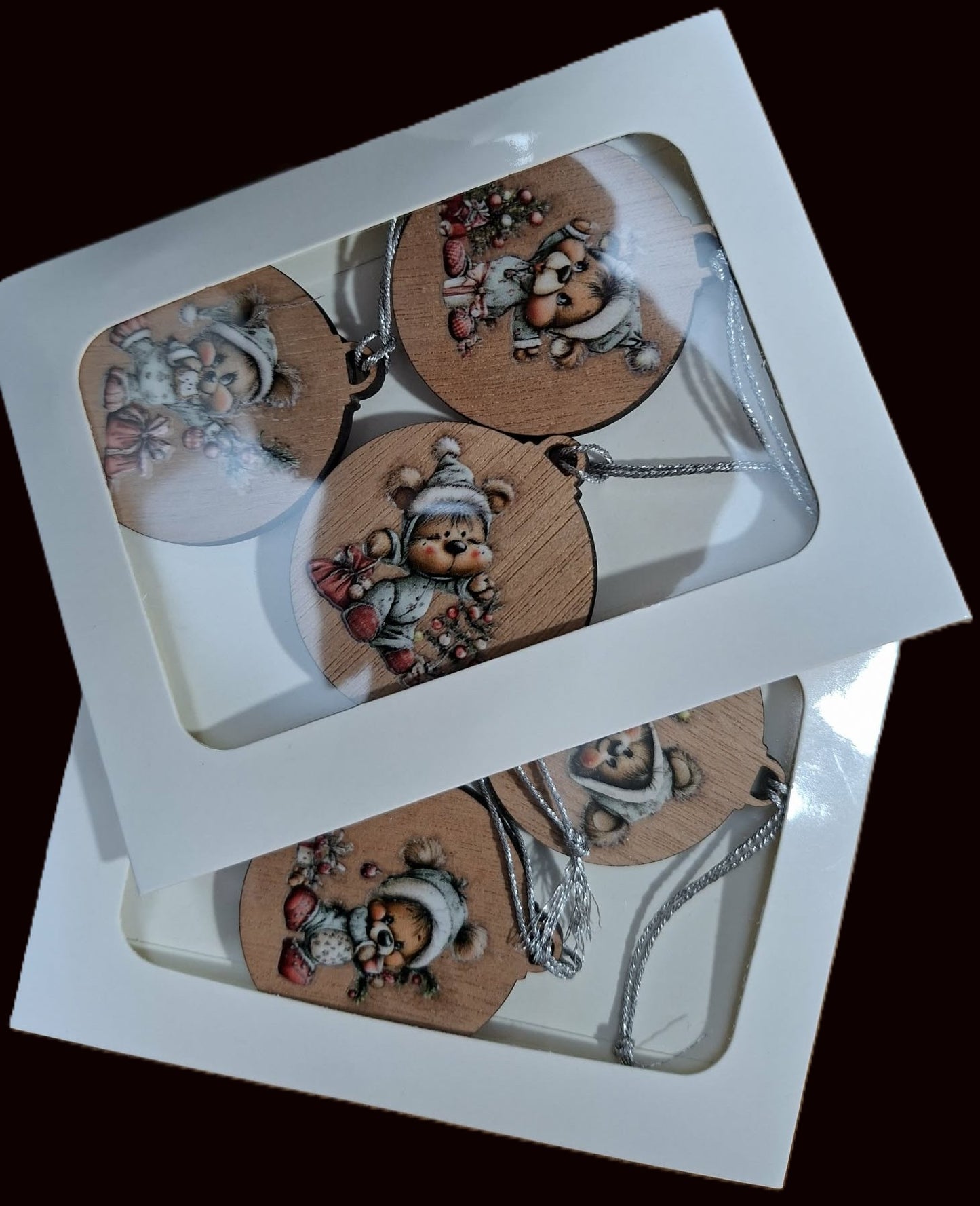 Set of six small wooden decorations