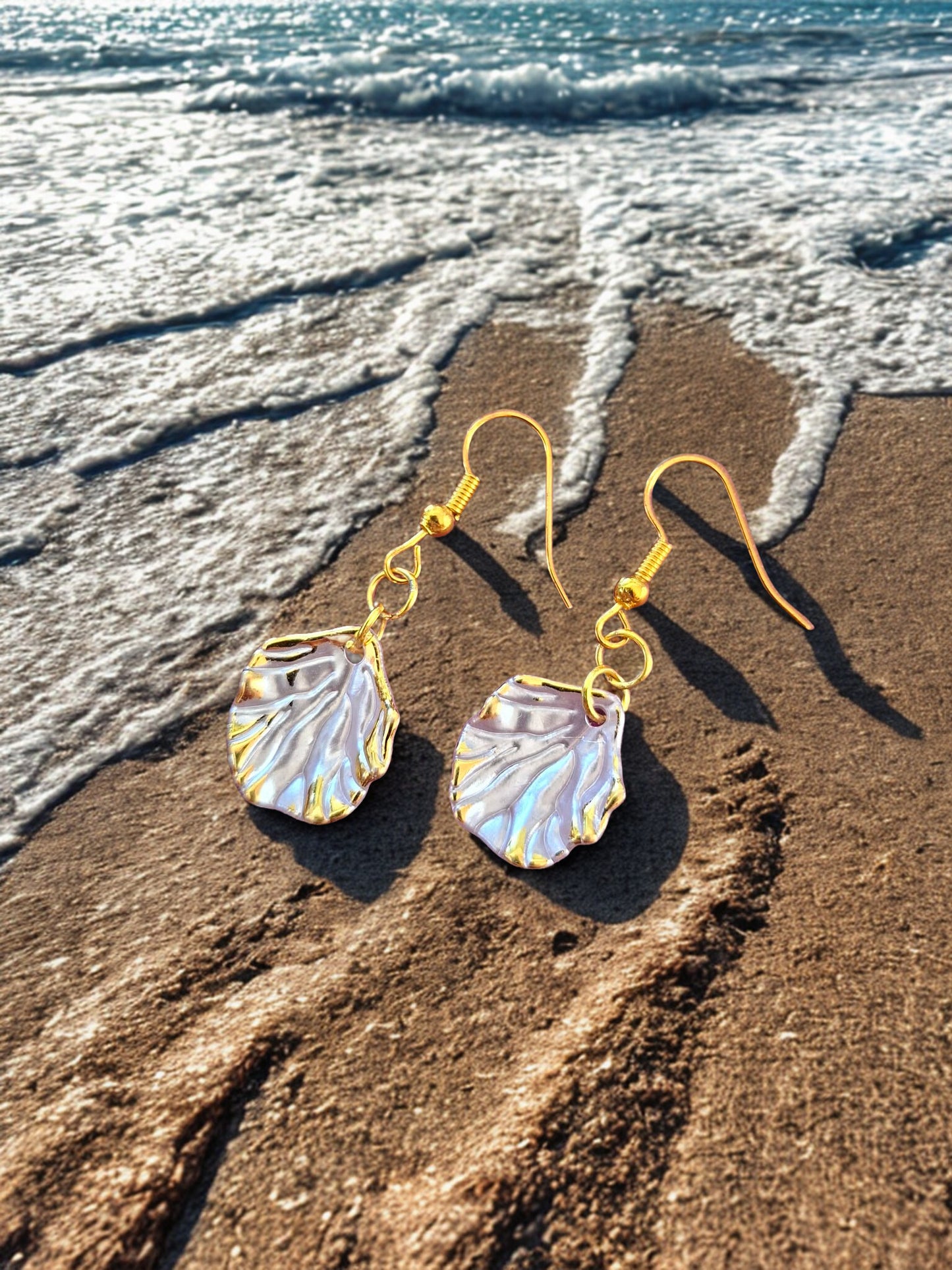 Gold edged shell shaped earrings -  11 colours to choose from