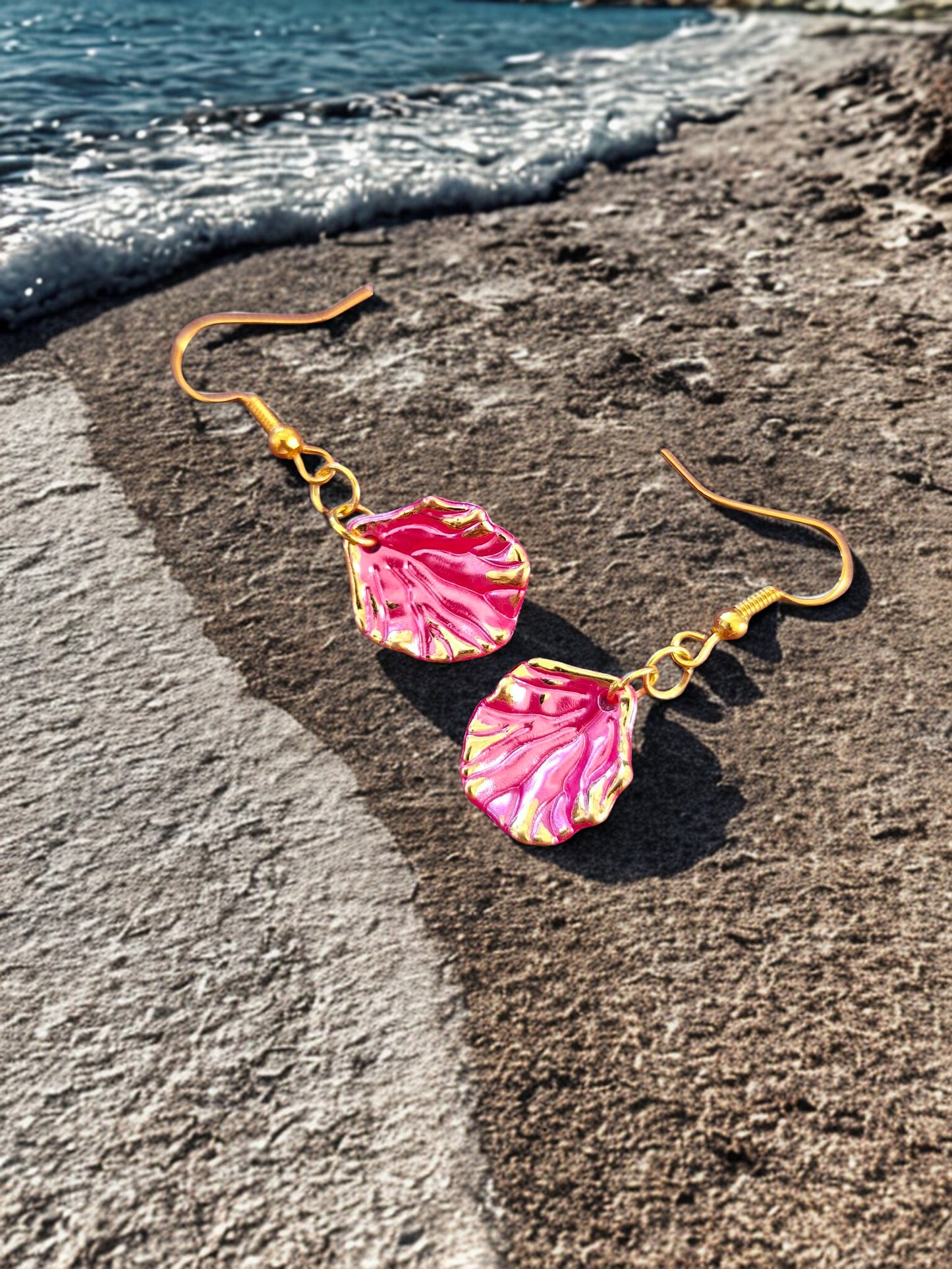 Gold edged shell shaped earrings -  11 colours to choose from