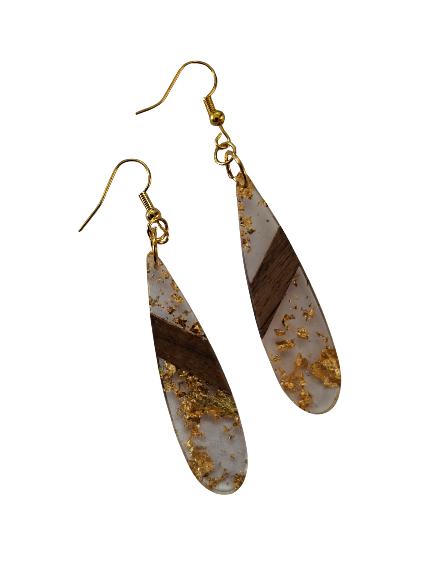Glittery resin and wood drop earrings - clear