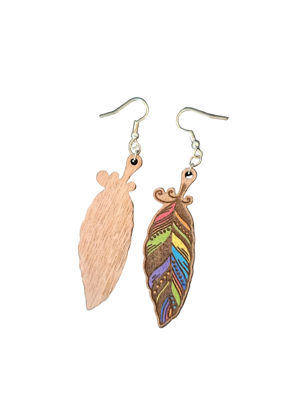 Handcrafted Wooden Feather Earrings – Hand Painted Nature Inspired Jewellery