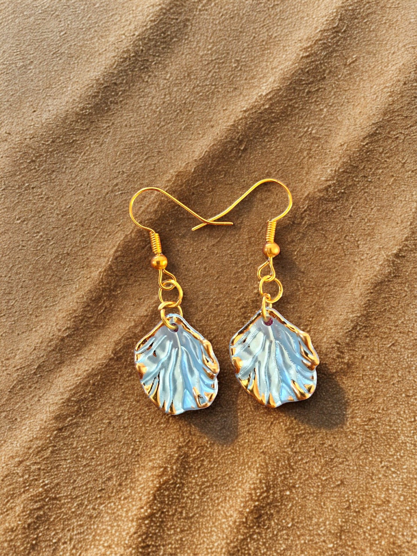 Gold edged shell shaped earrings -  11 colours to choose from