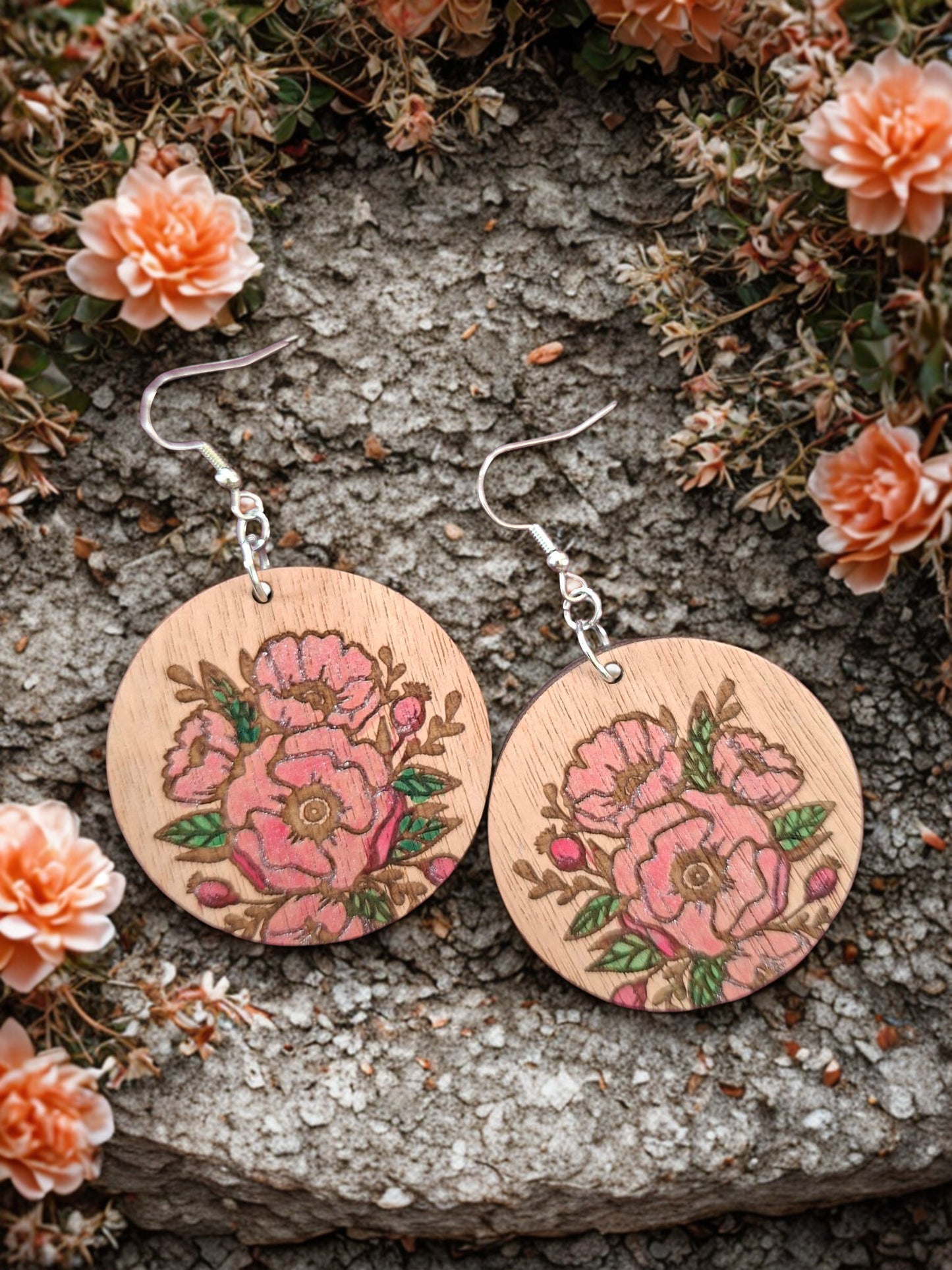 Hand painted wooden earrings