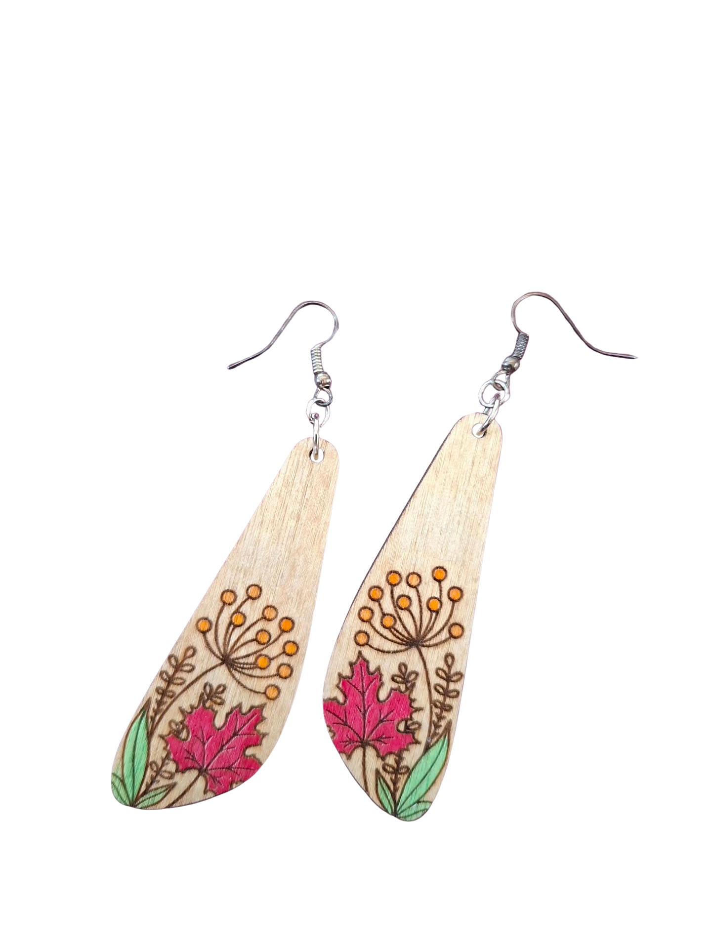 Hand painted wooden earrings