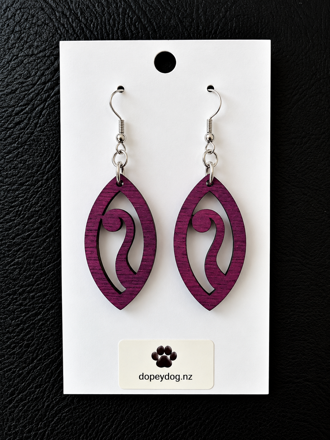 Deep Purple Hand-Painted Koru Wooden Earrings   NZ Made