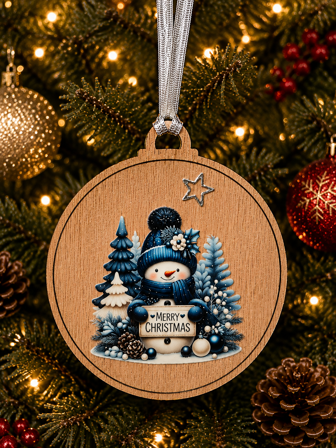 Blue Merry Christmas Snowman Decoration
