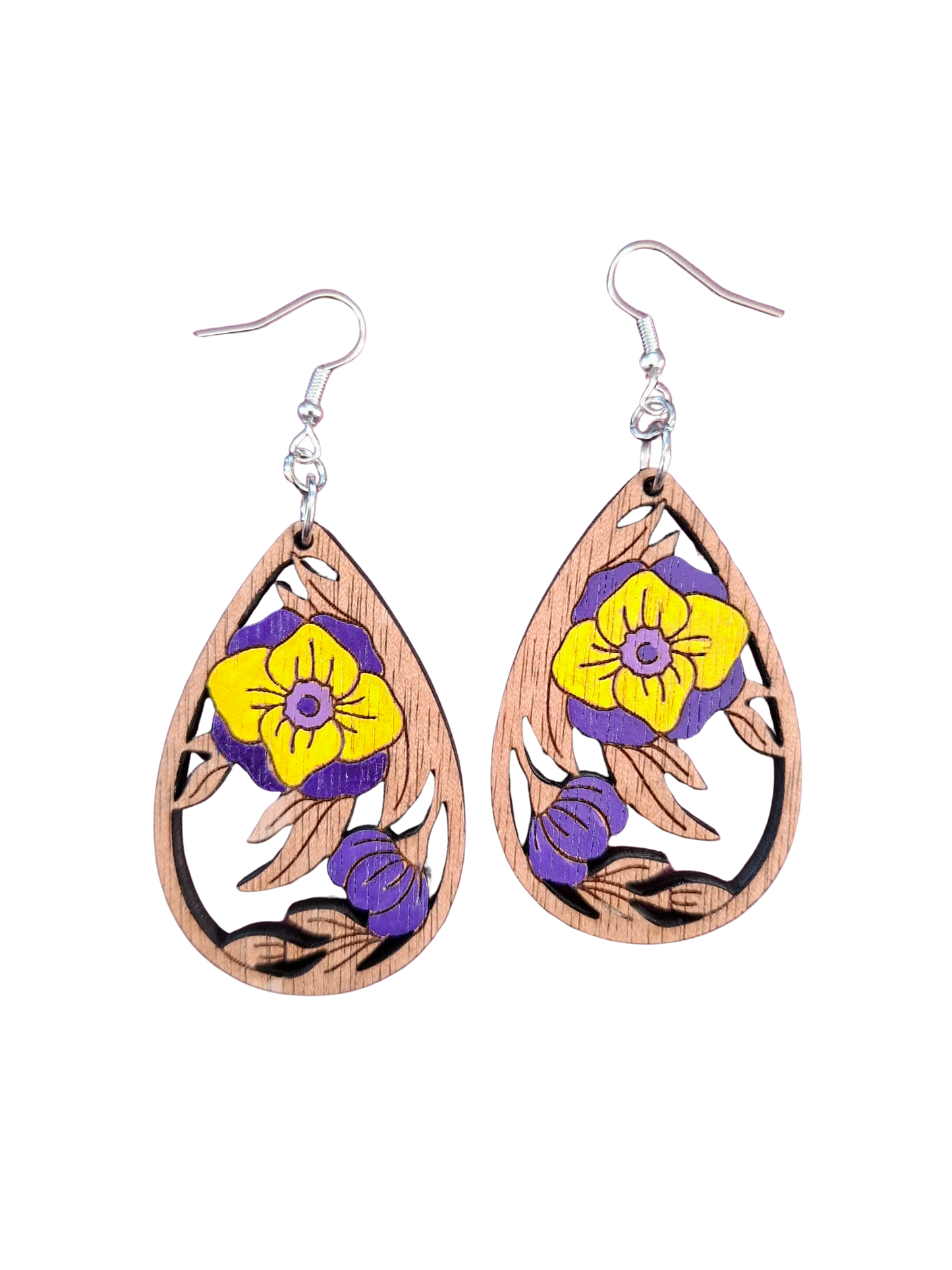 Wooden hand painted flower earrings
