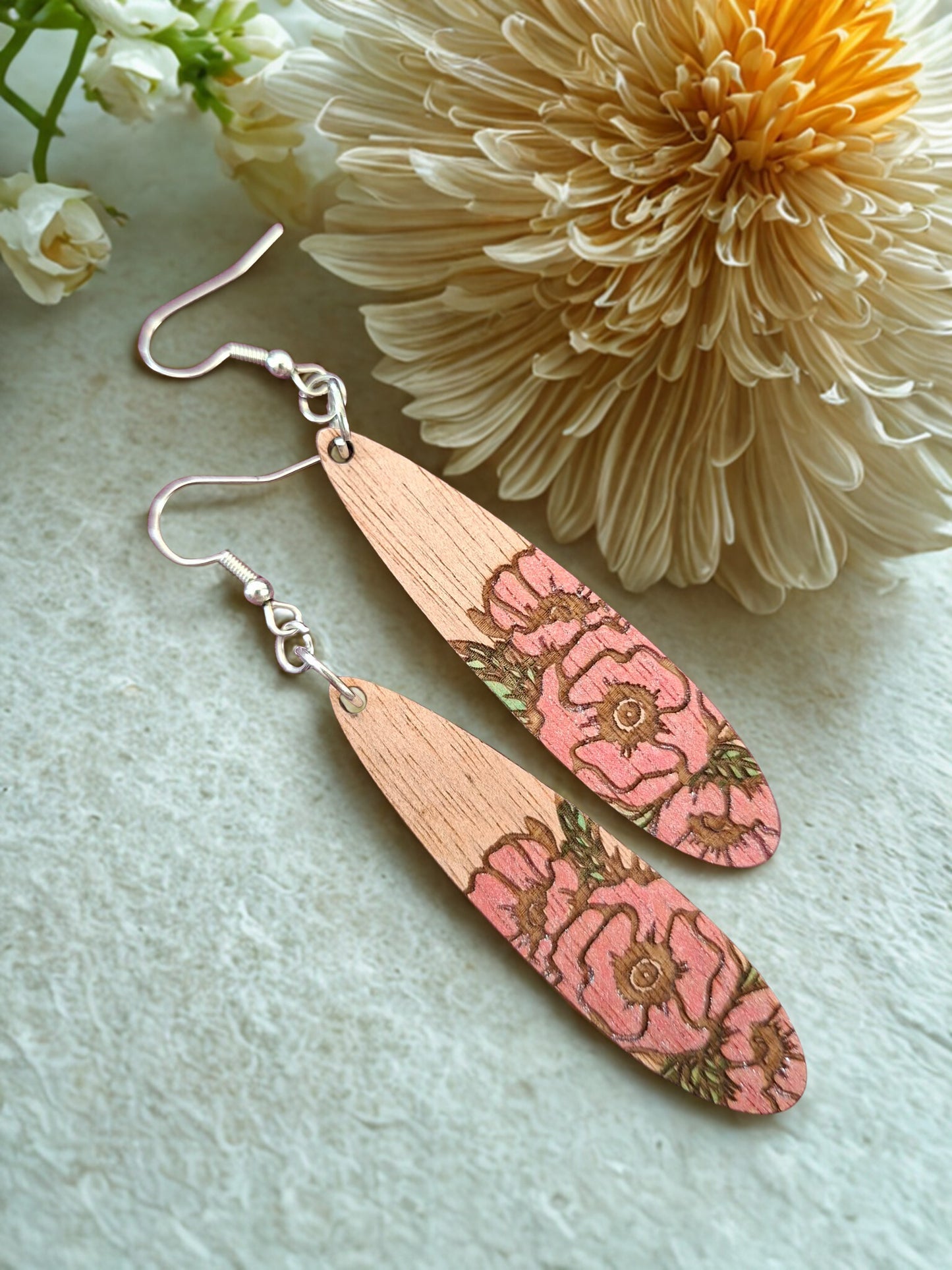 Hand painted wooden earrings