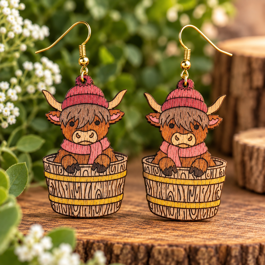 Highland Cow Wooden Earrings - Made in NZ