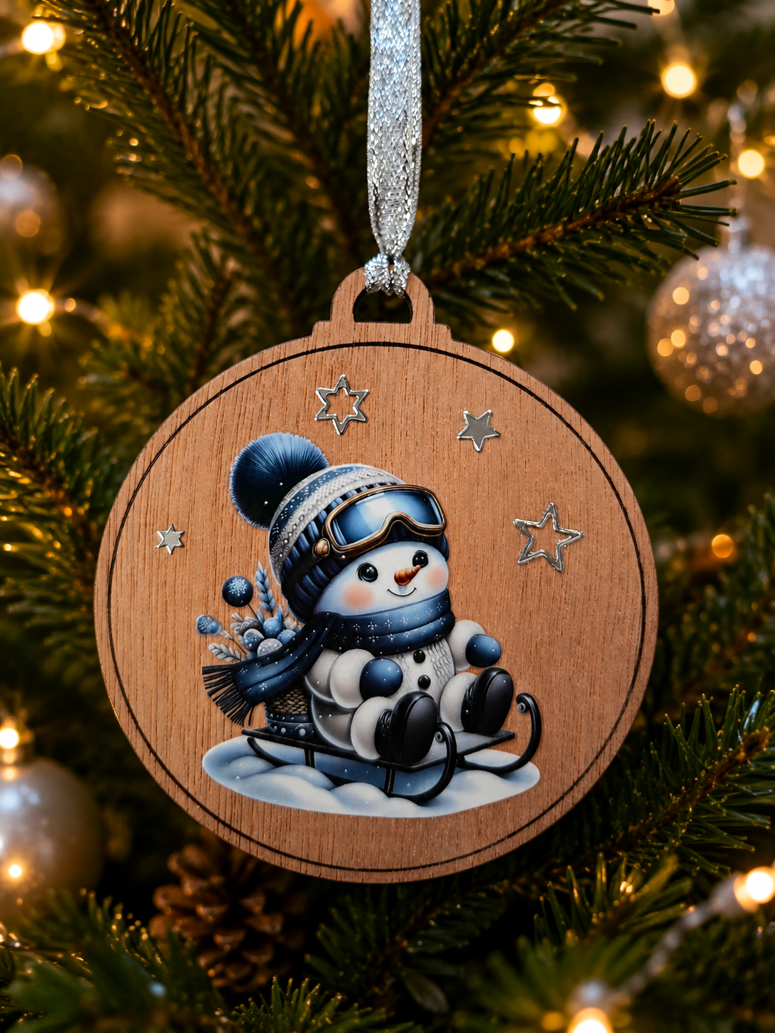 Blue snowman on Sleigh Decoration