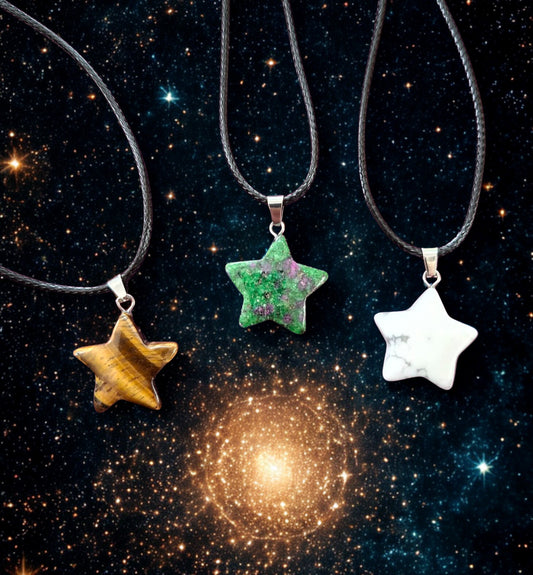 Natural stone star necklace - three natural stones to choose from