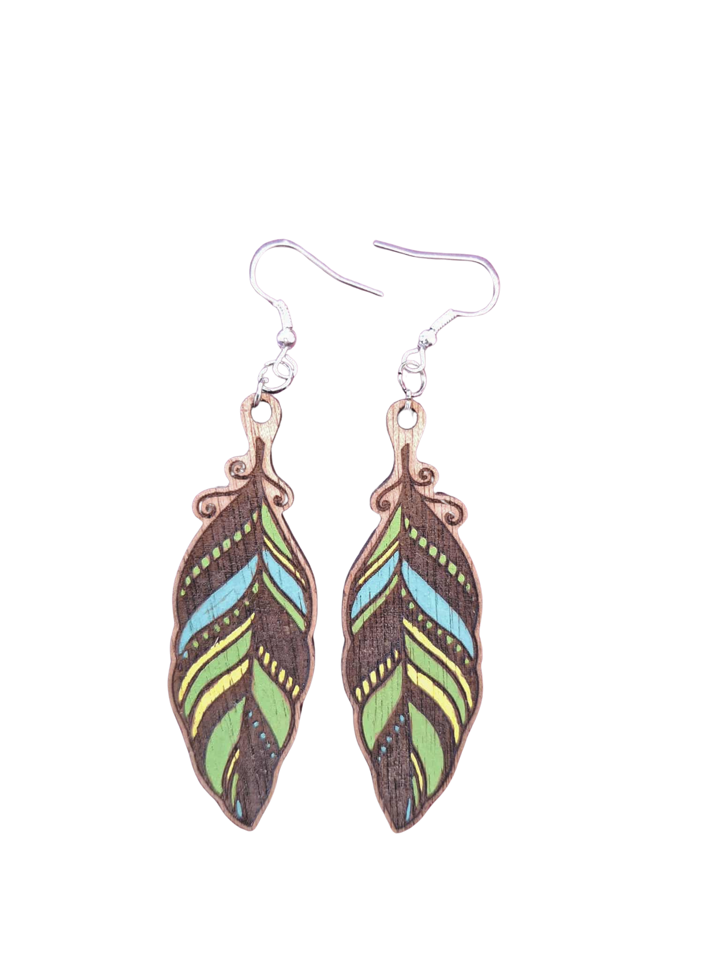 Feather earrings - hand painted wood