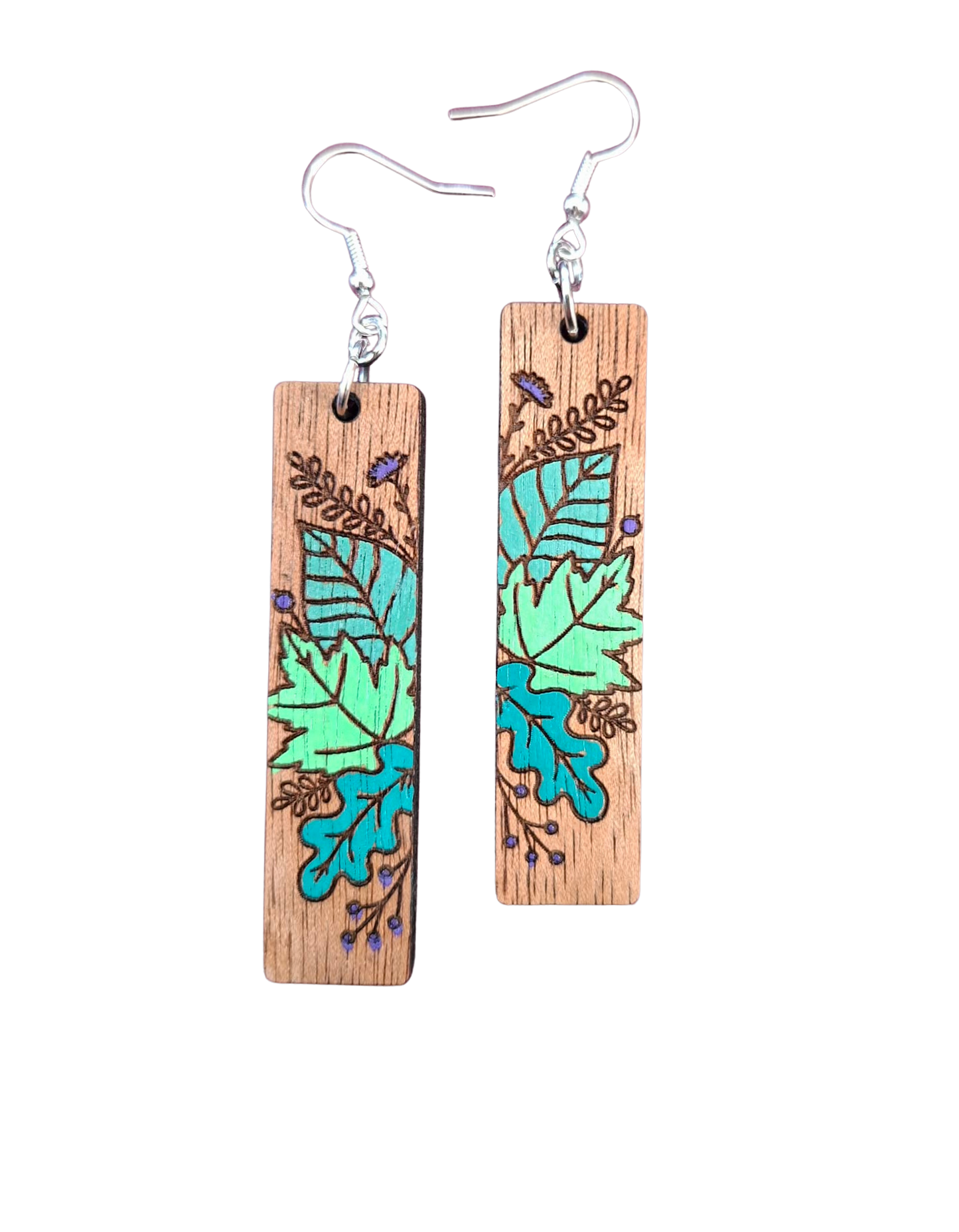 Wooden hand painted foliage earrings - 4 shapes to choose from