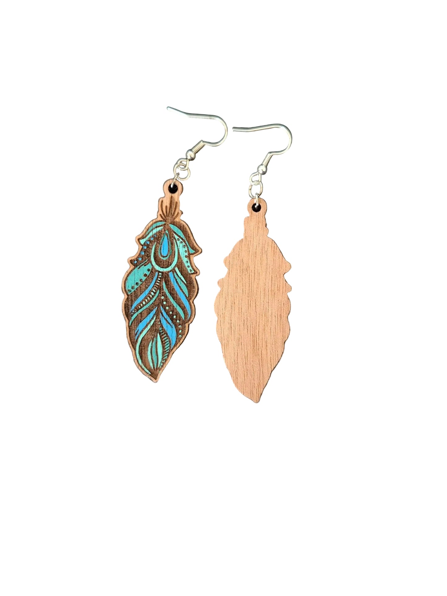 Handcrafted Wooden Feather Earrings – Hand Painted Nature Inspired Jewellery