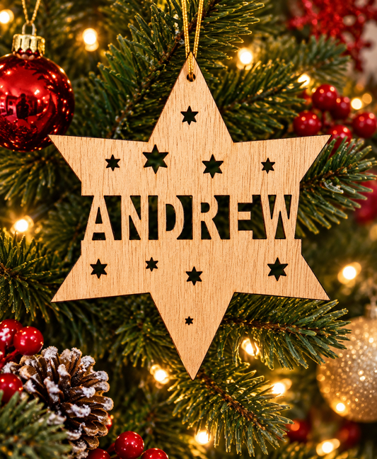 Personalised Wooden Star Christmas Decoration – Made in NZ