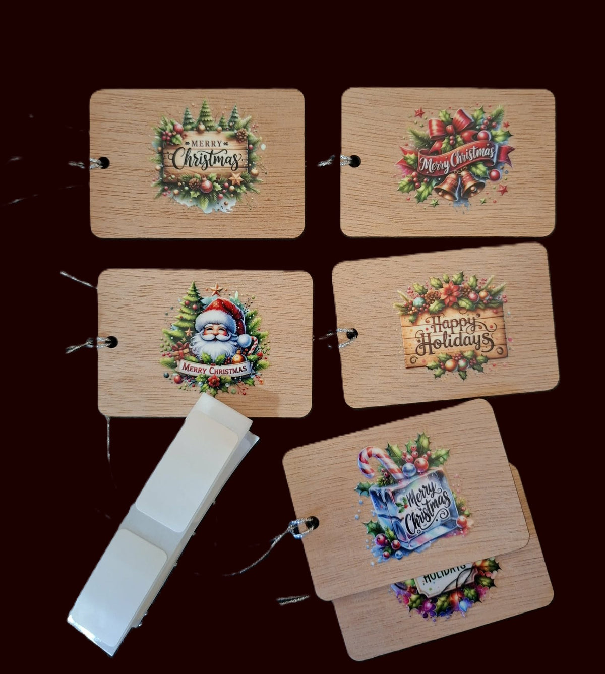 Zhoosh up your Christmas gifts! Set of six reusable wooden tags