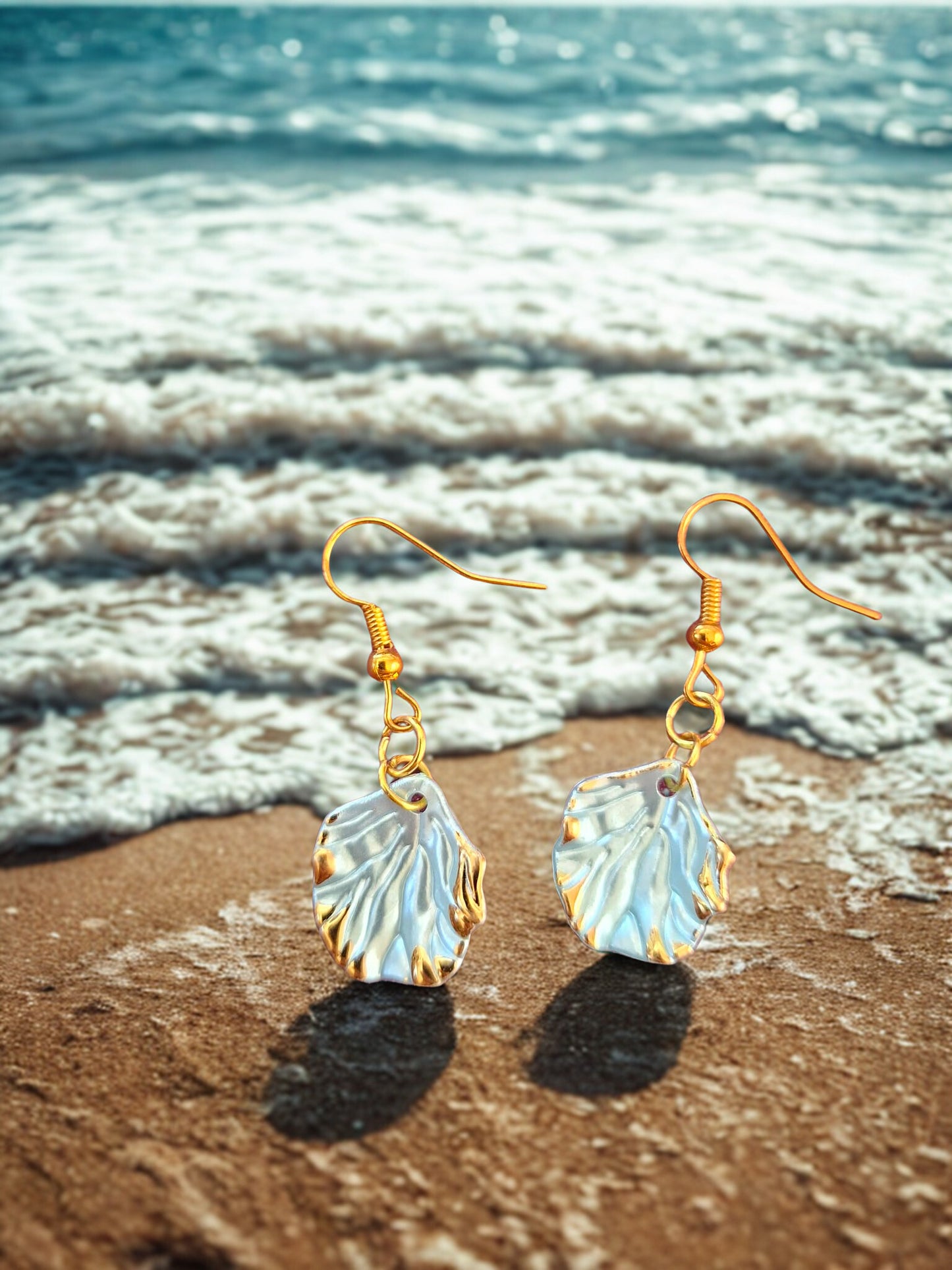 Gold edged shell shaped earrings -  11 colours to choose from