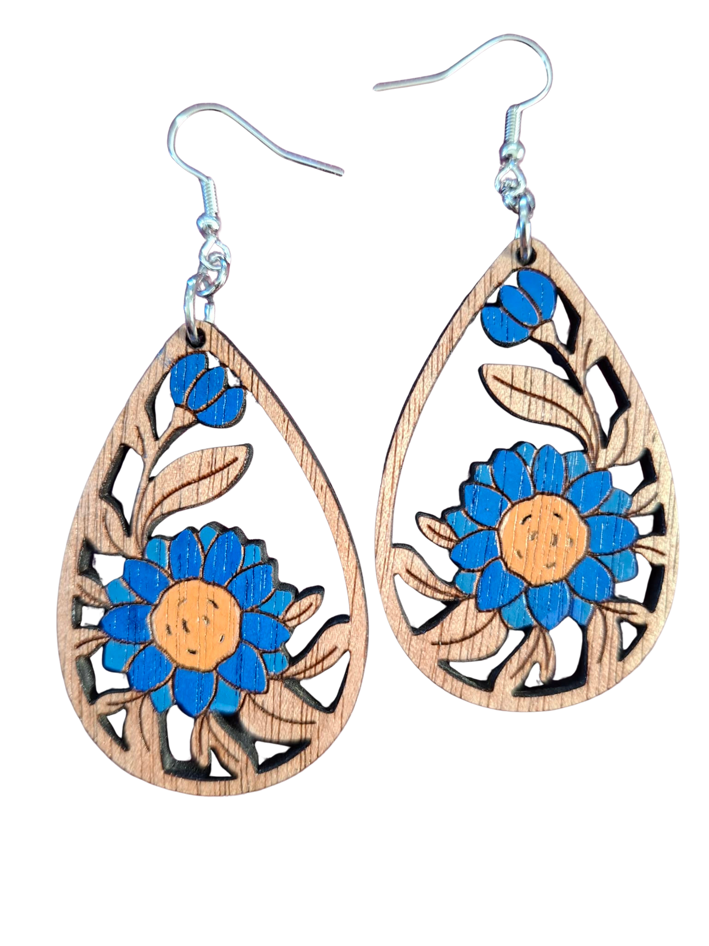 Wooden hand painted flower earrings