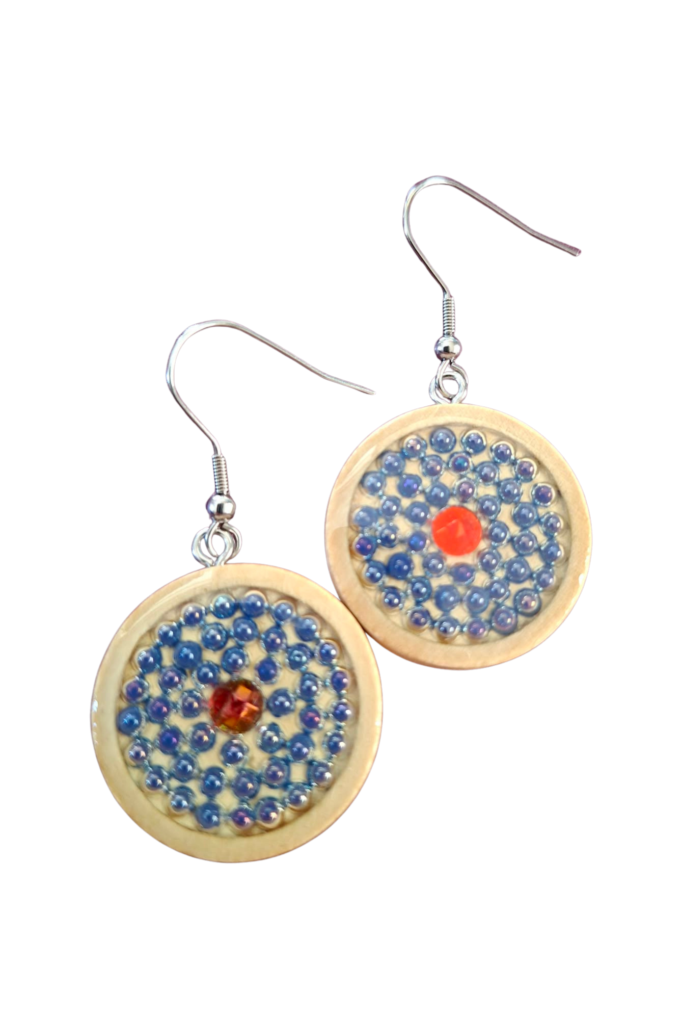 Wood and resin "bubble" earrings - blue and red