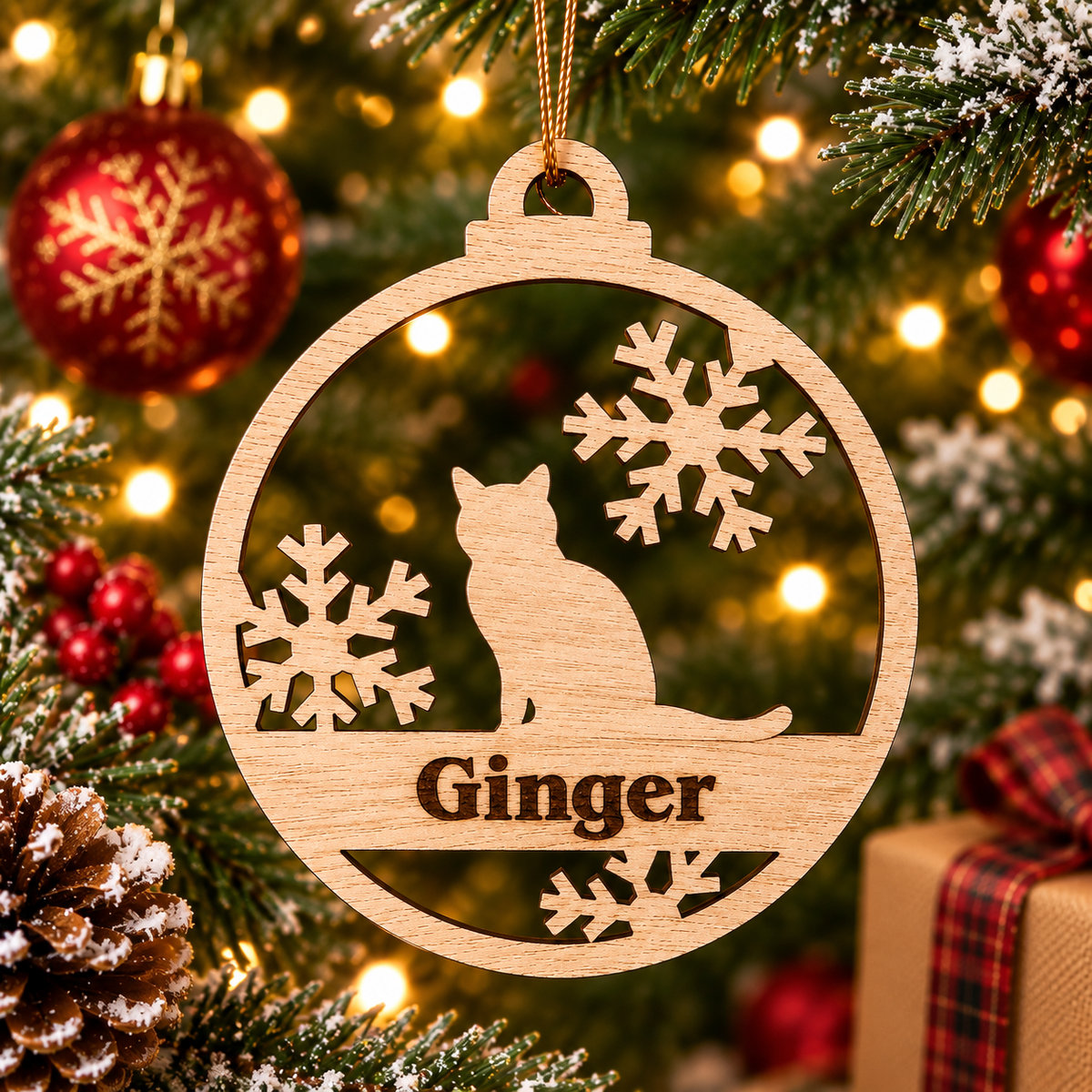 Calling all cat lovers! Personalised wooden cat Christmas decoration - 4 to choose from