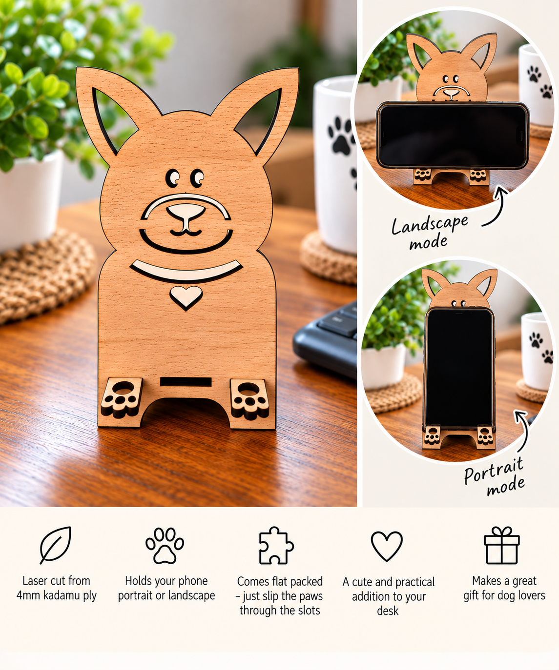 Wooden Dog Cellphone Holder – NZ Made