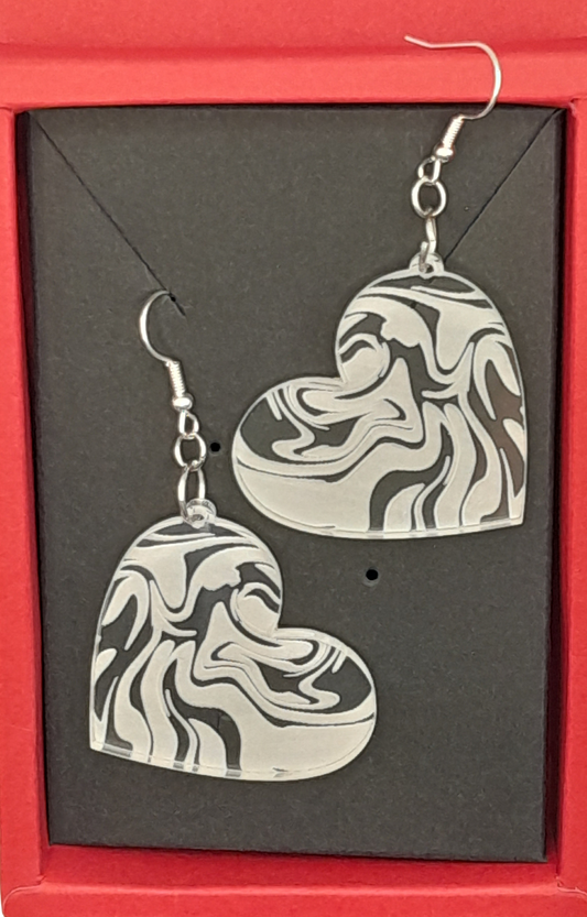 Heart earrings - laser cut and engraved swirl