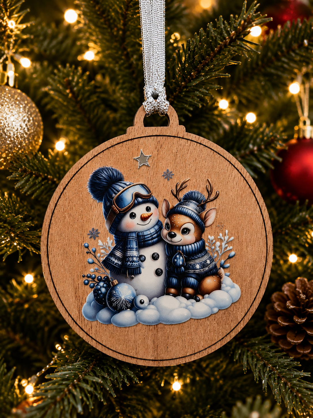 Blue Snowman with Reindeer Decoration