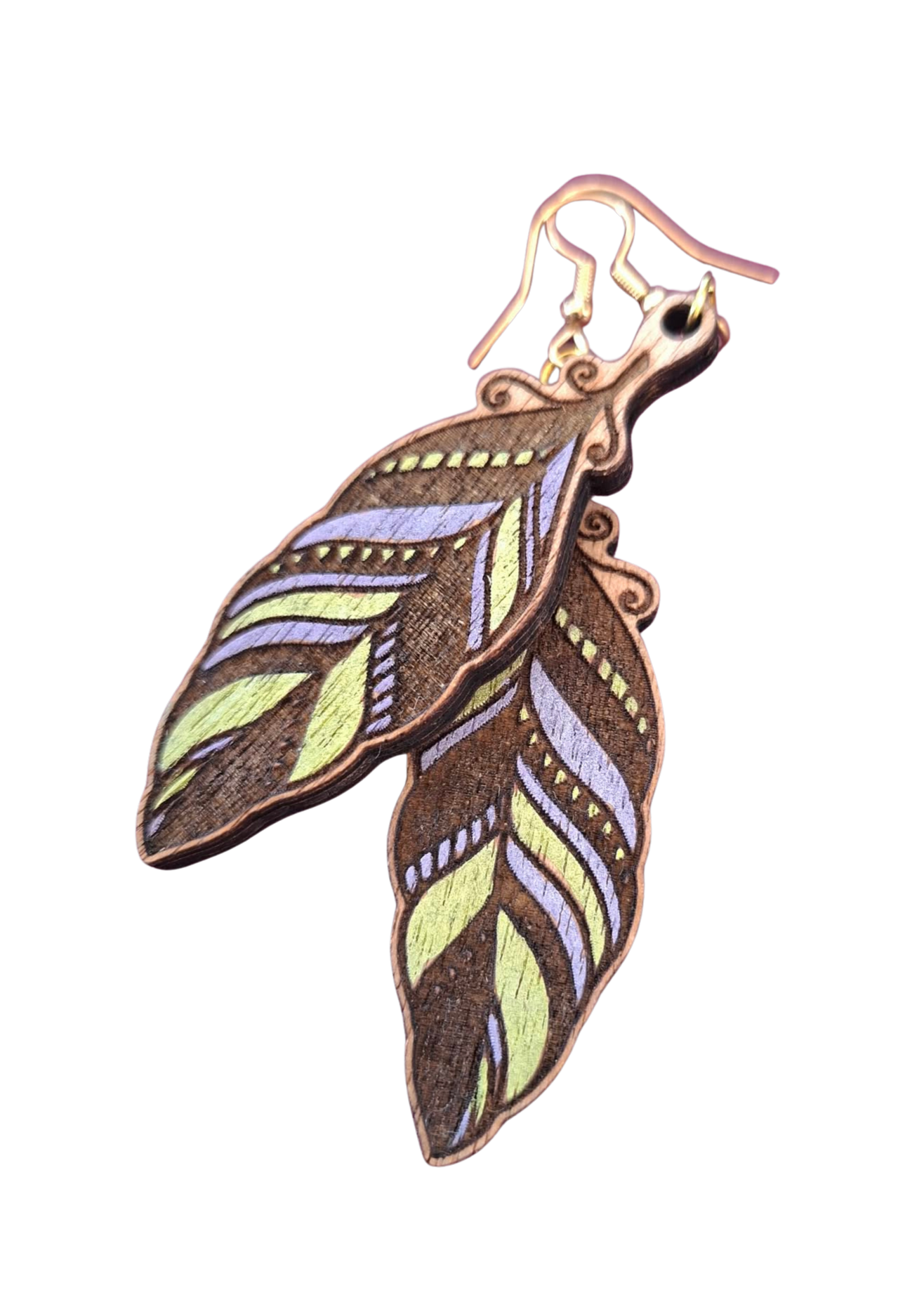 Feather earrings - hand painted wood