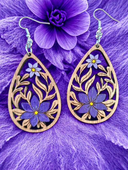 Wooden hand painted flower earrings