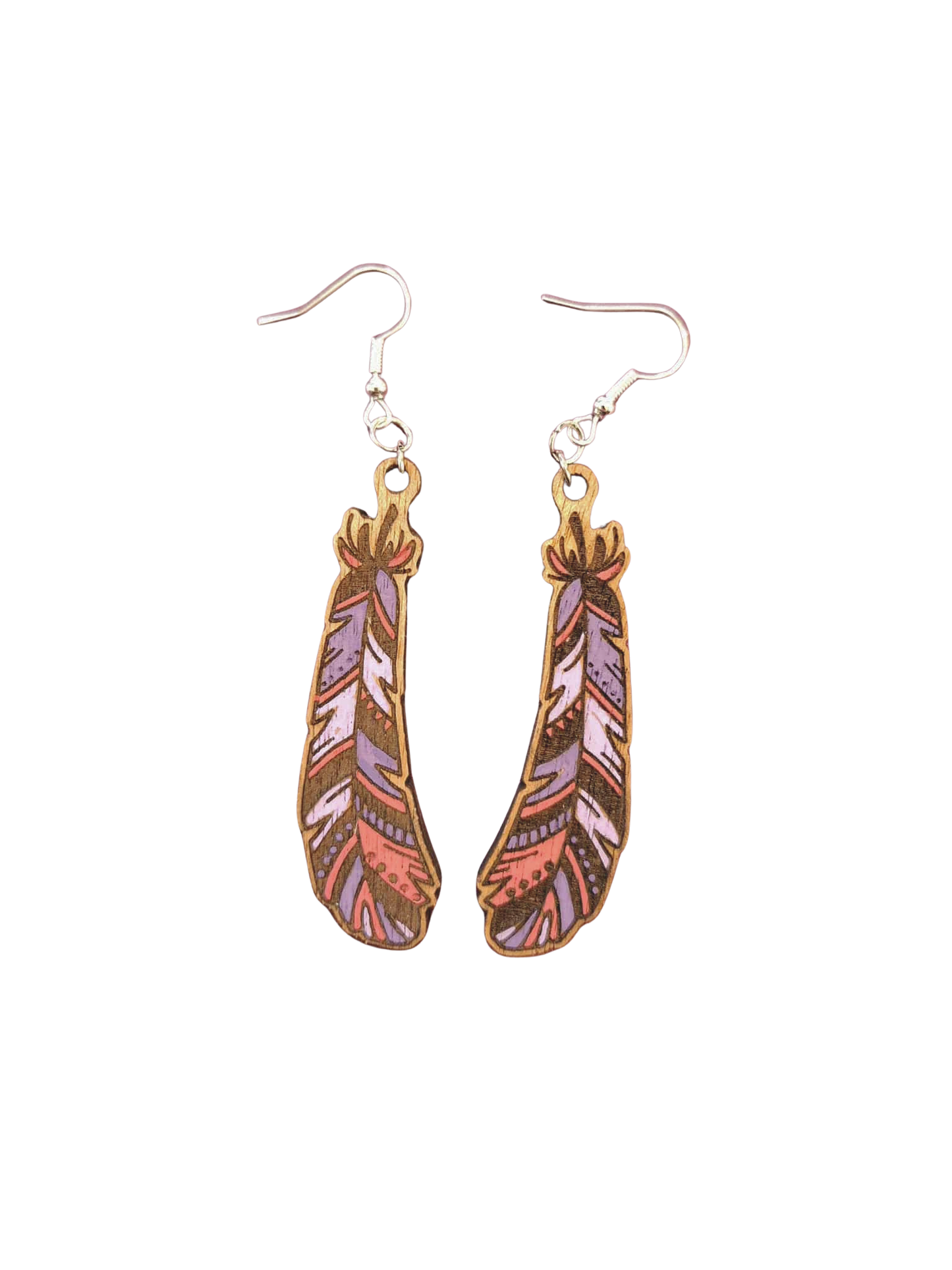Feather earrings - hand painted wood