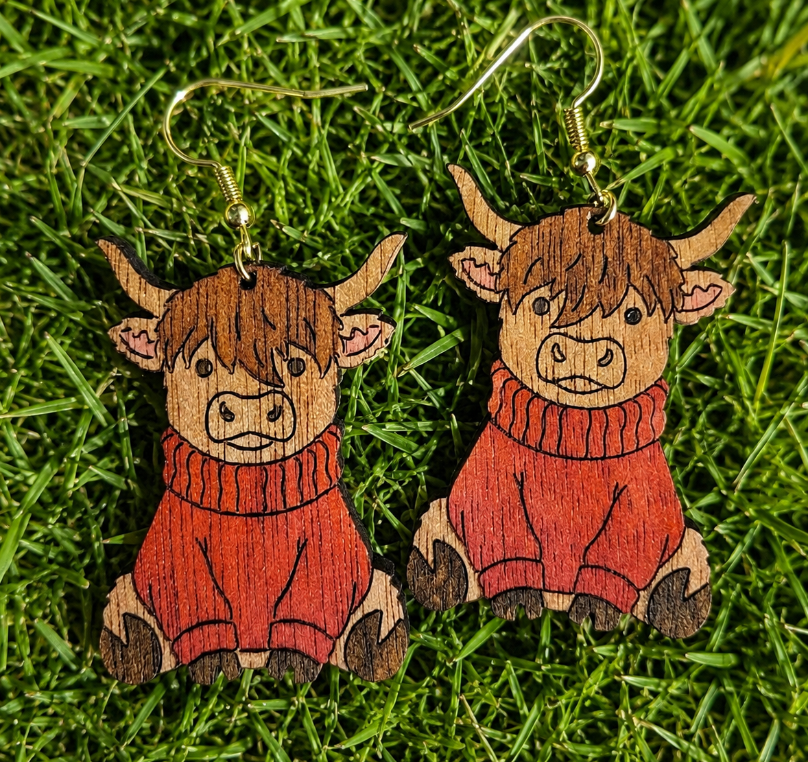 Wooden Highland Cow Earrings