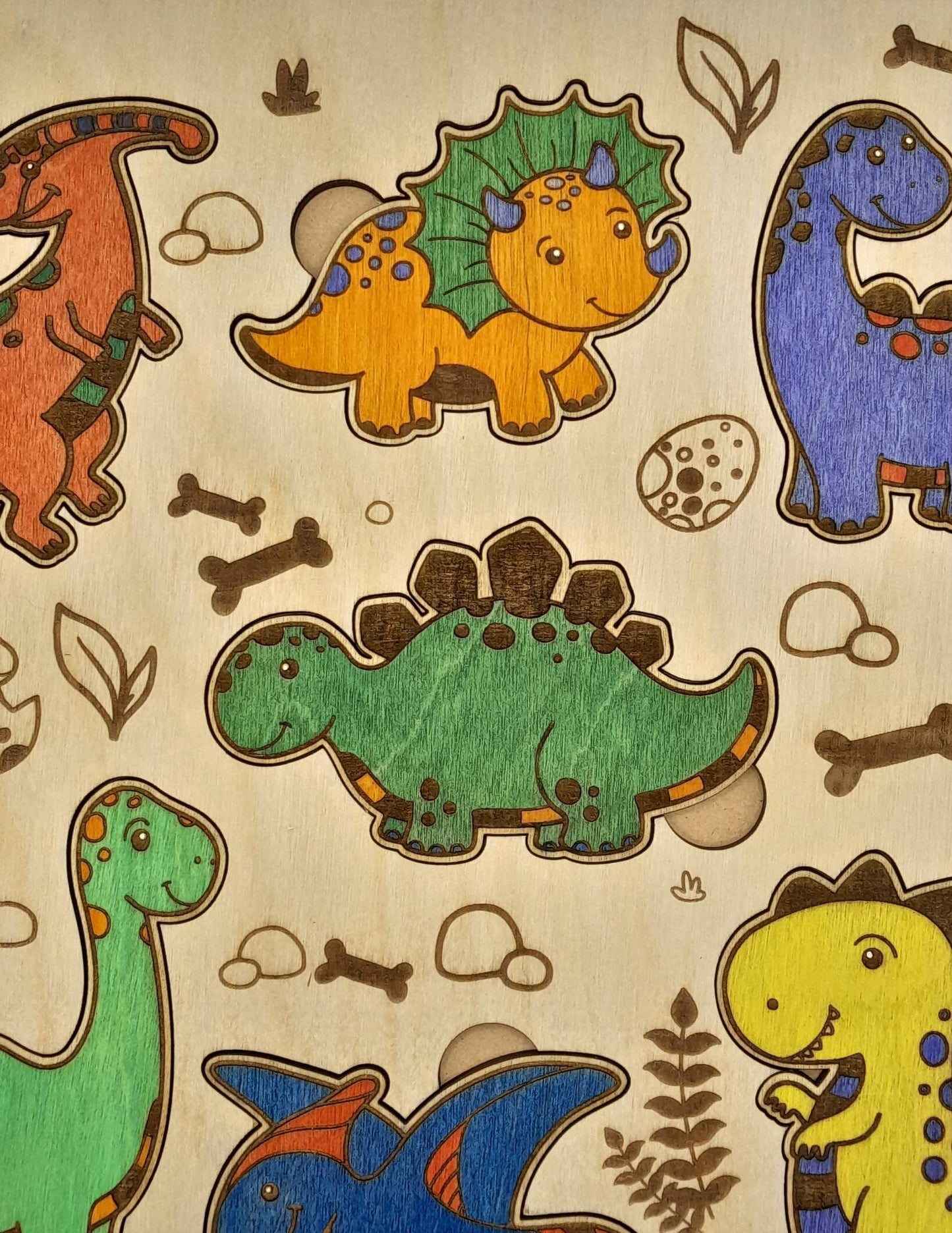 Dinosaur jigsaw puzzle - handmade and painted