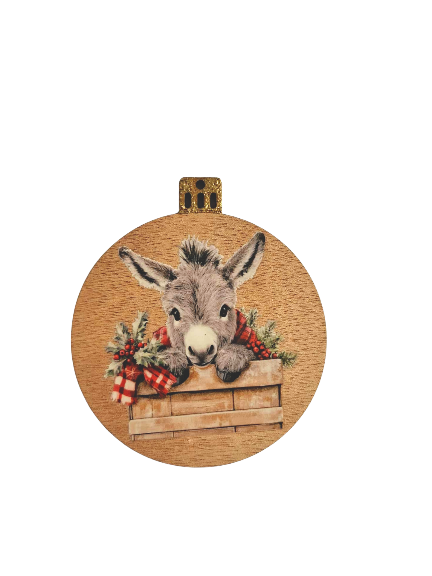 Set of four wooden cute animal Christmas decorations