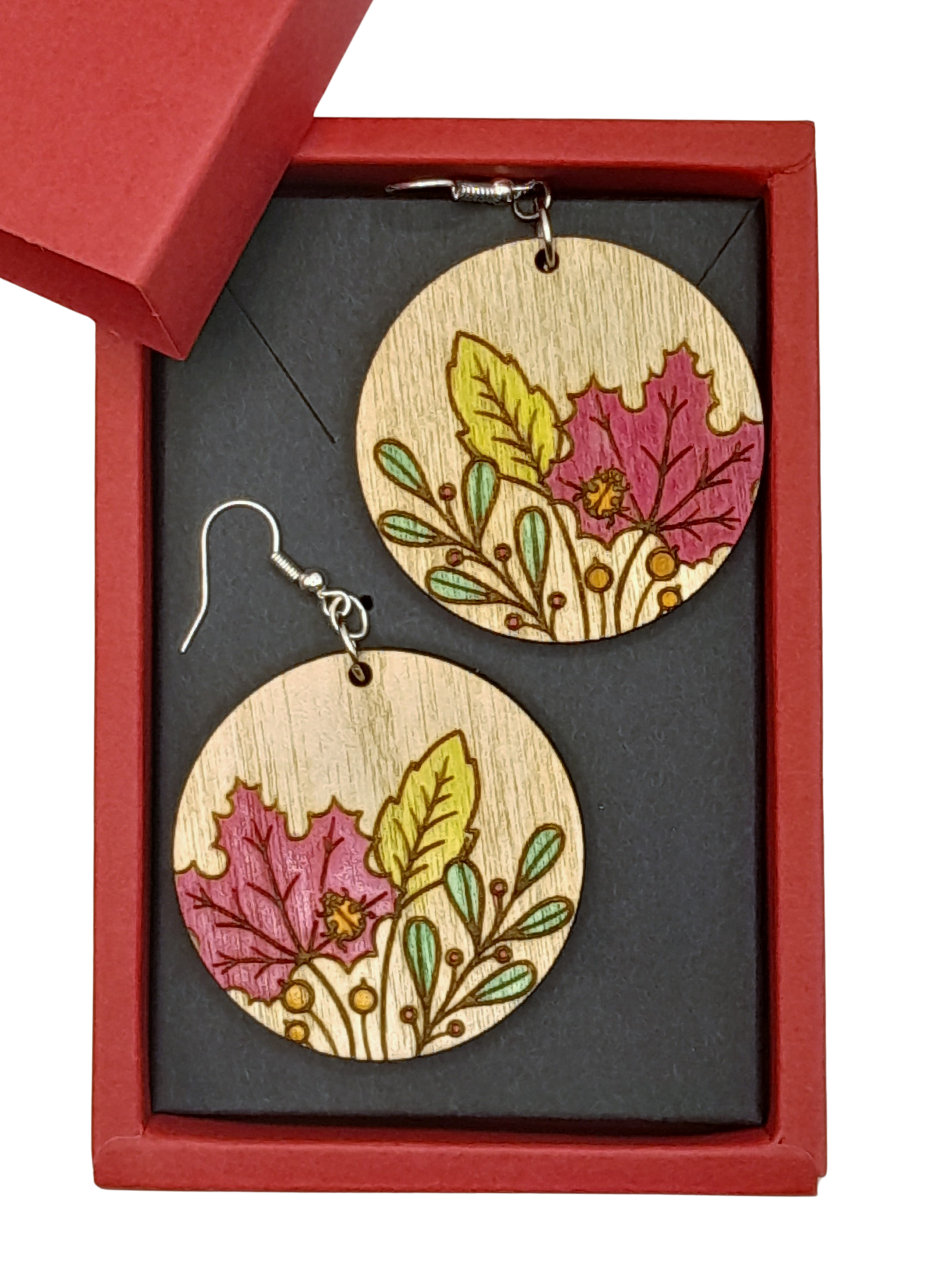 Hand painted wood earrings
