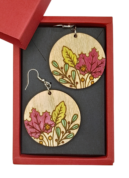 Hand painted wood earrings