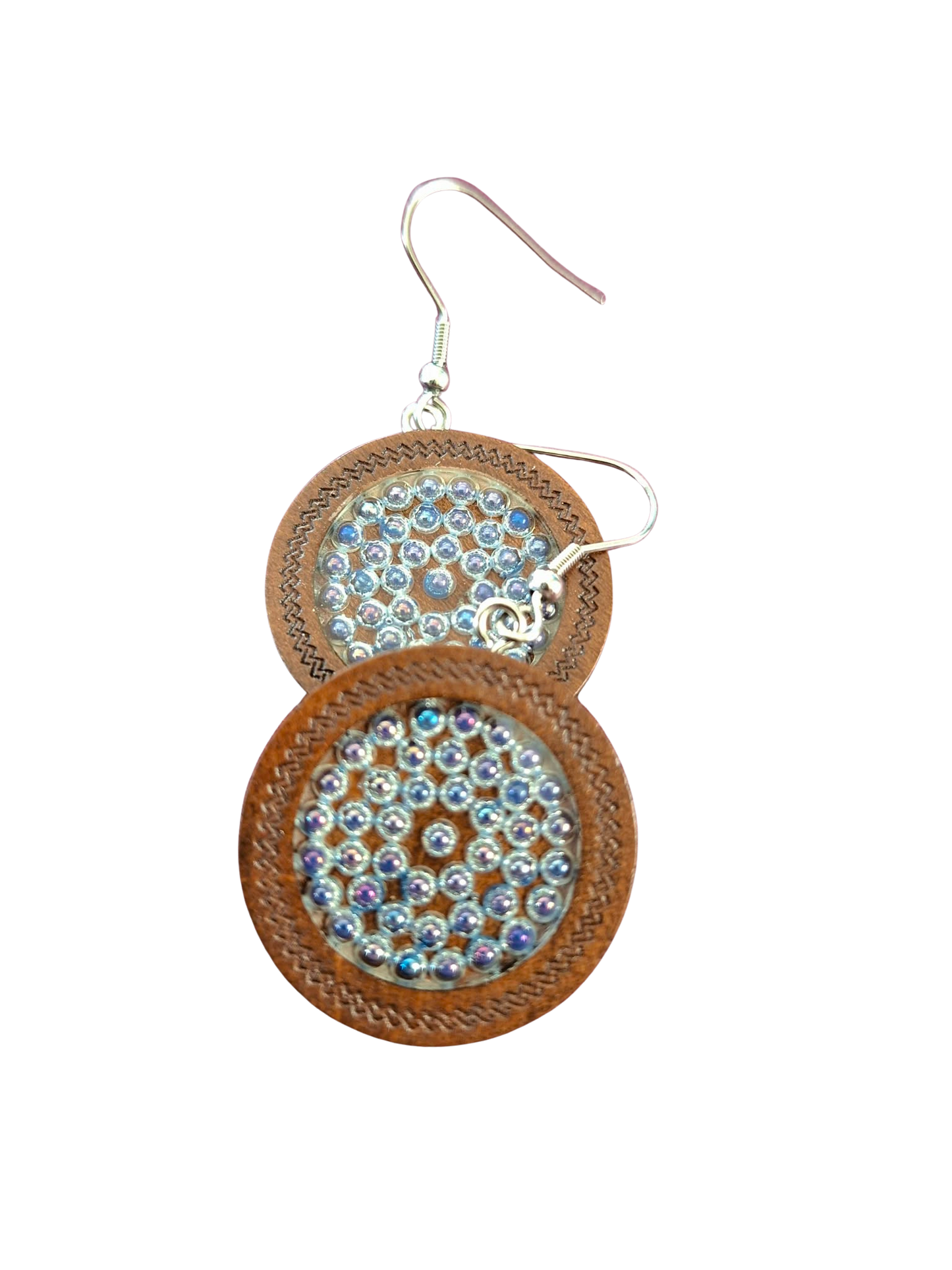 Wood and resin "bubble" earrings - blue