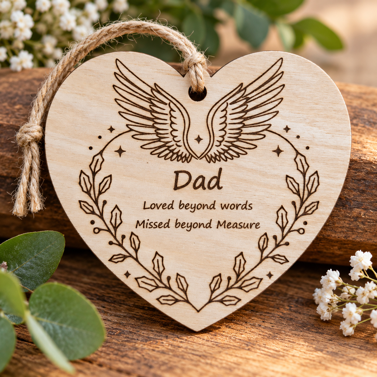 Personalised Wooden Memorial Hearts – Angel Wings Remembrance Keepsakes