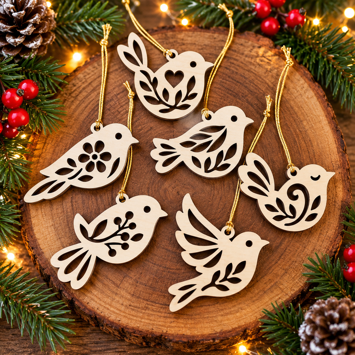 Nordic Folk Bird Decorations – Set of Six (6) Made in NZ