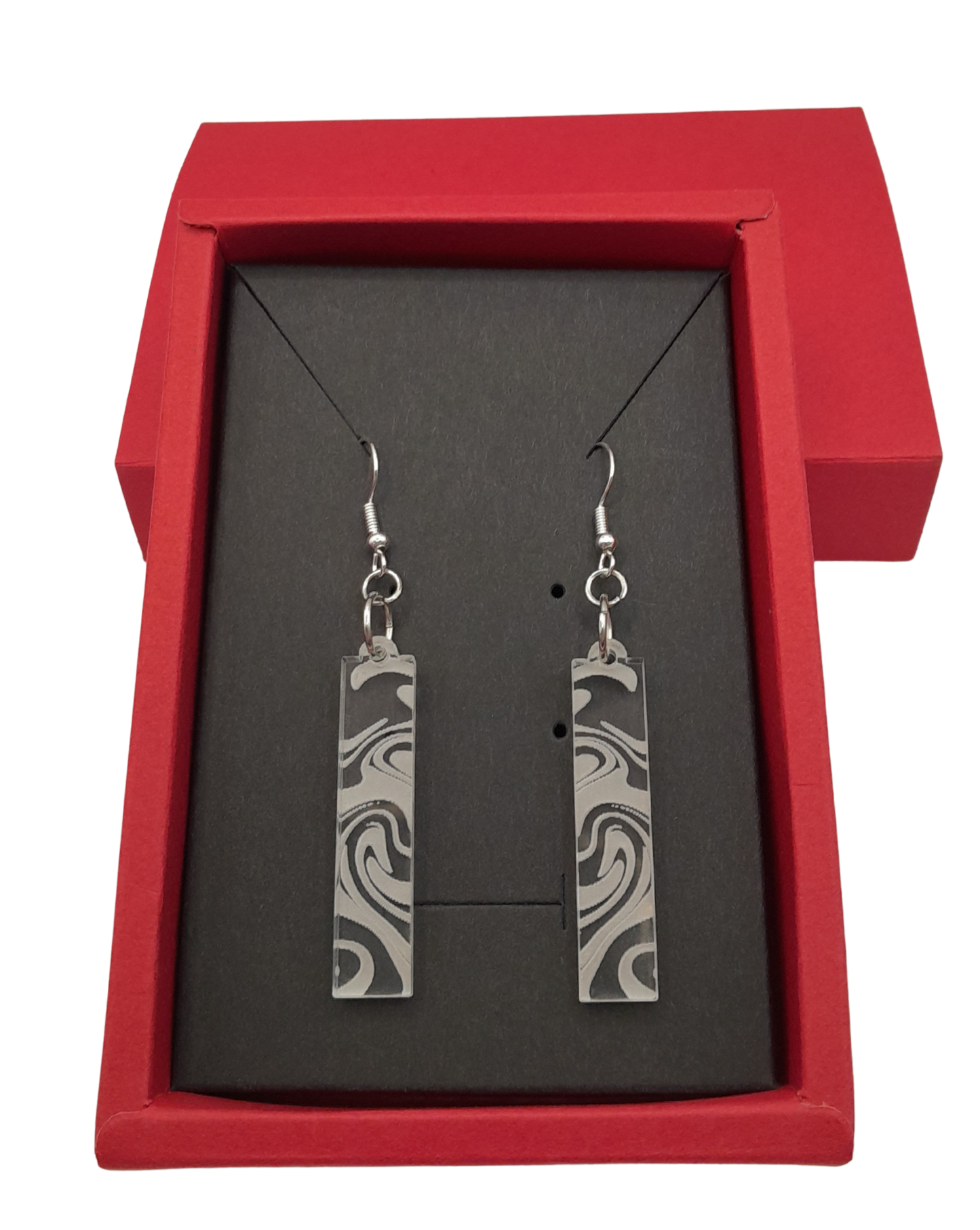 Rectangle earrings - laser cut and engraved swirl