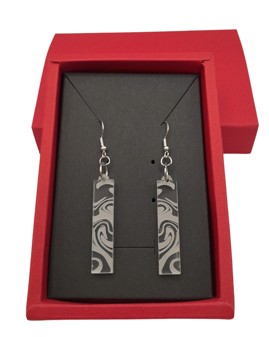 Rectangle earrings - laser cut and engraved swirl