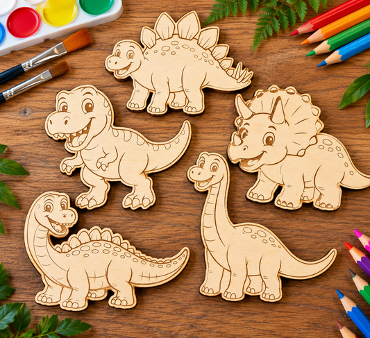 Colour Your Own Wooden Dinosaurs – Set of 5 - made in NZ