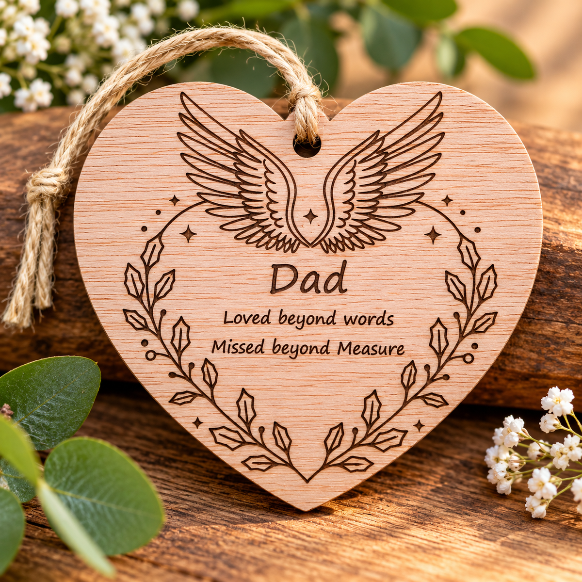 Personalised Wooden Memorial Hearts – Angel Wings Remembrance Keepsakes