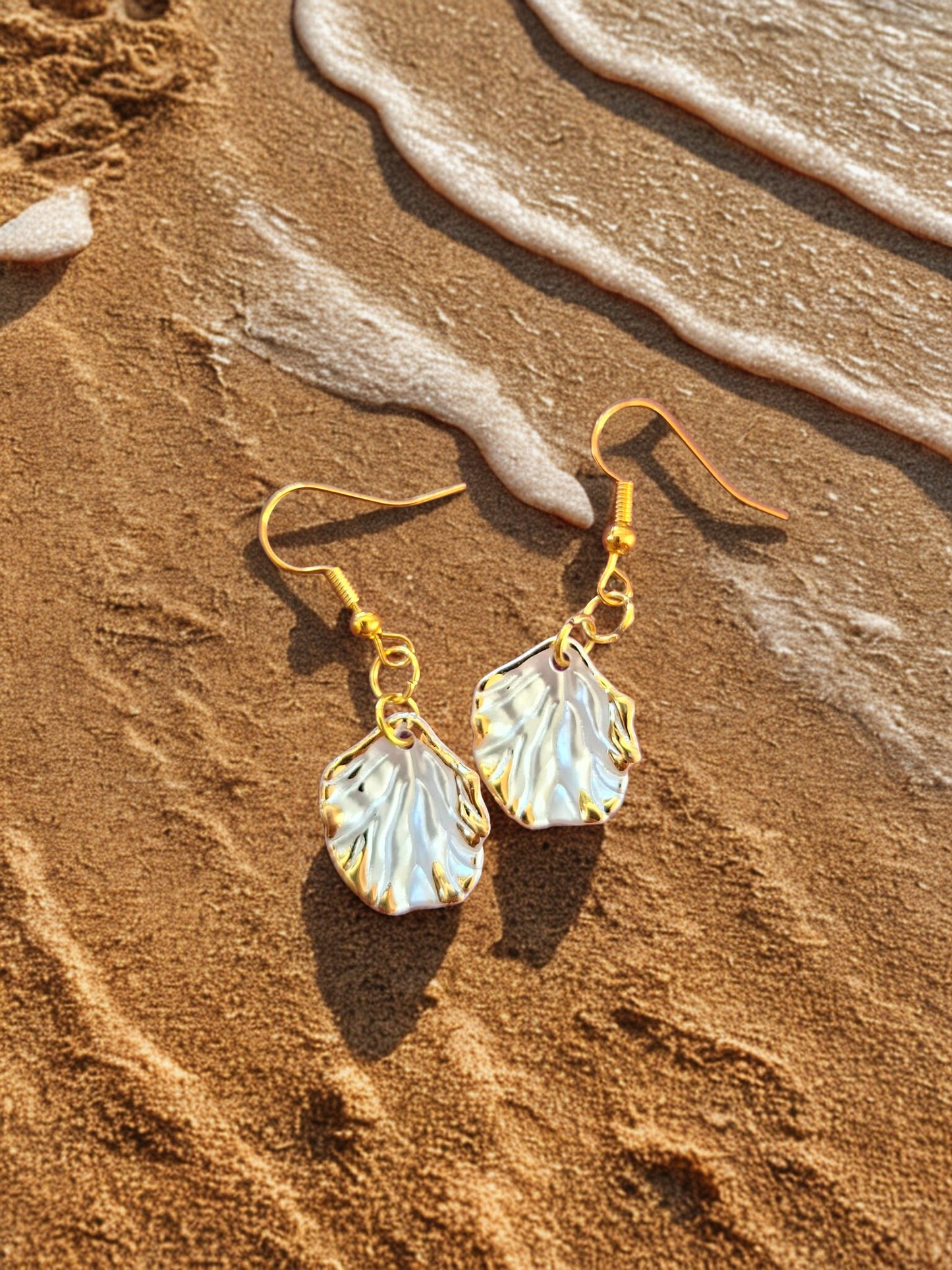 Gold edged shell shaped earrings -  11 colours to choose from