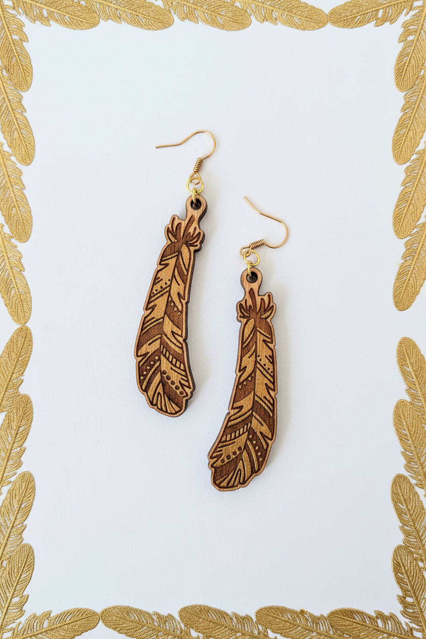 Handcrafted Wooden Feather Earrings – Hand Painted Nature Inspired Jewellery