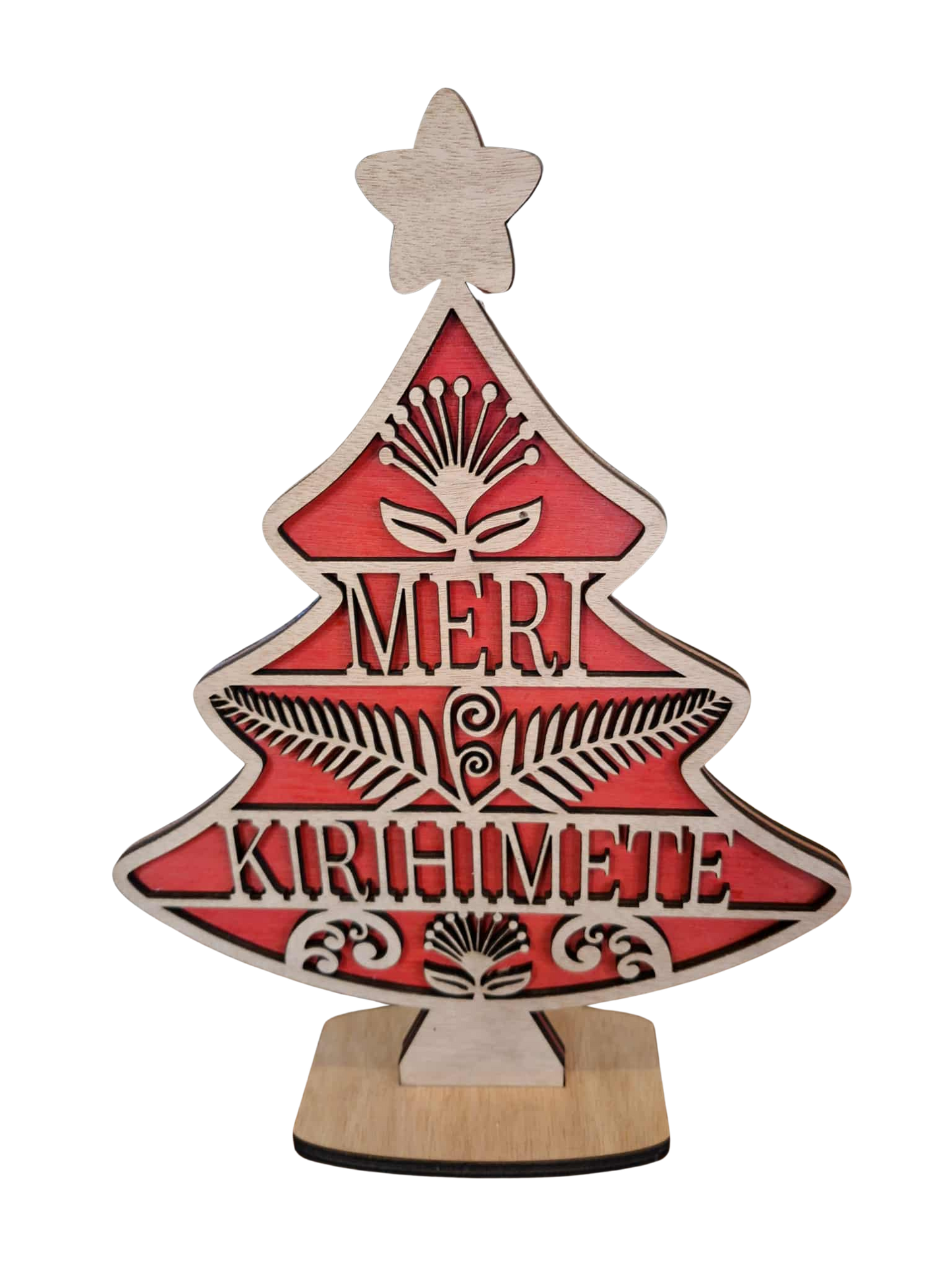 Double sided 30 cm table top tree - Merry Christmas/Meri Kirihimete
