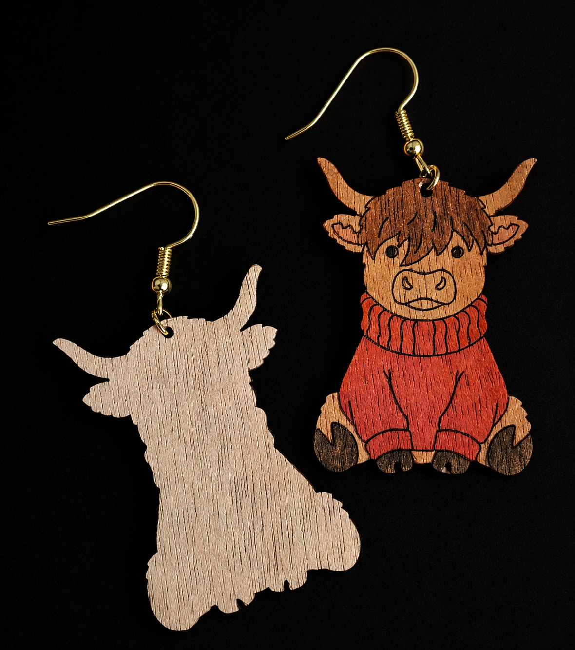 Wooden Highland Cow Earrings