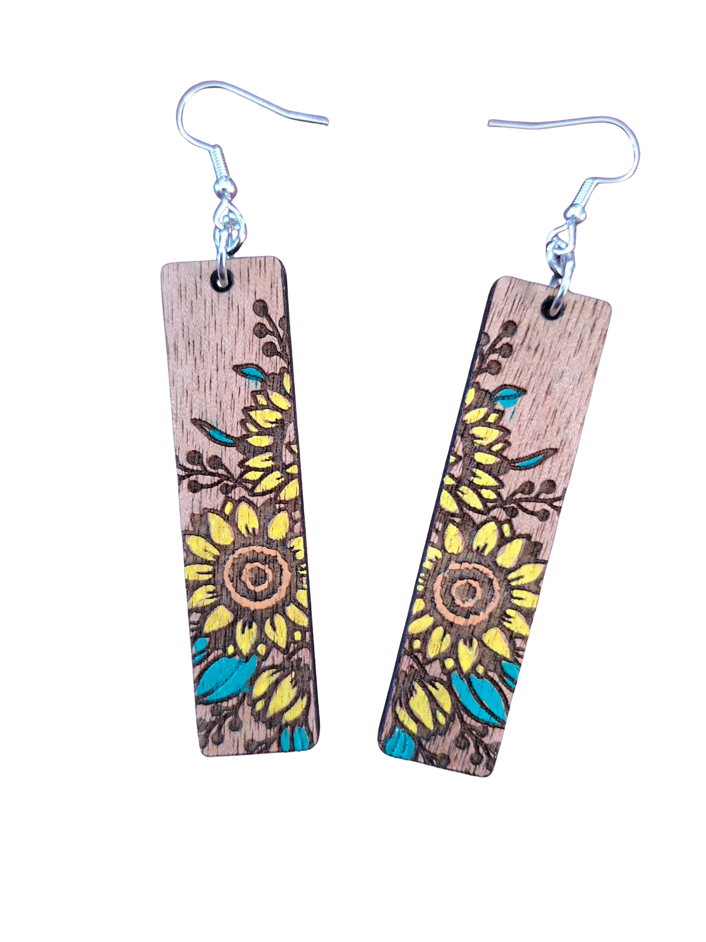 Wooden hand painted sunflower earrings - 4 shapes to choose from