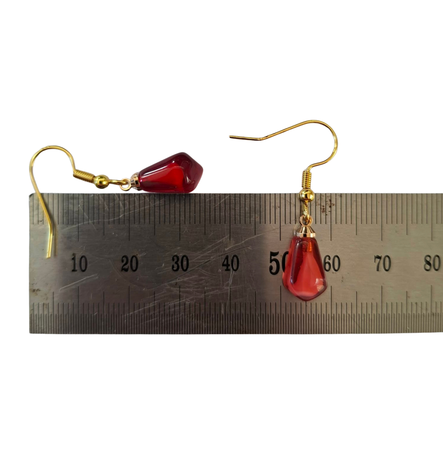 Resin faceted tear drop earrings - blood red or pink red