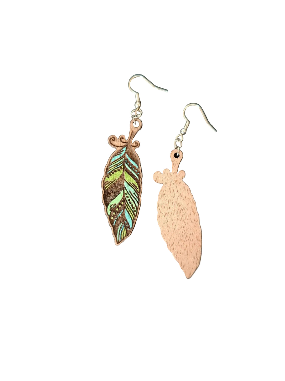 Handcrafted Wooden Feather Earrings – Hand Painted Nature Inspired Jewellery